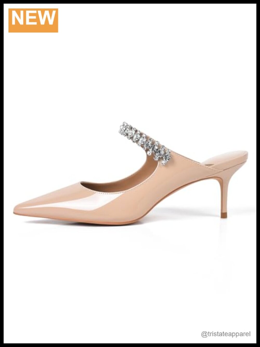 Heeled Mules for Women Rhinestone Kitten Heels Slip On Pointed Toe Slingback